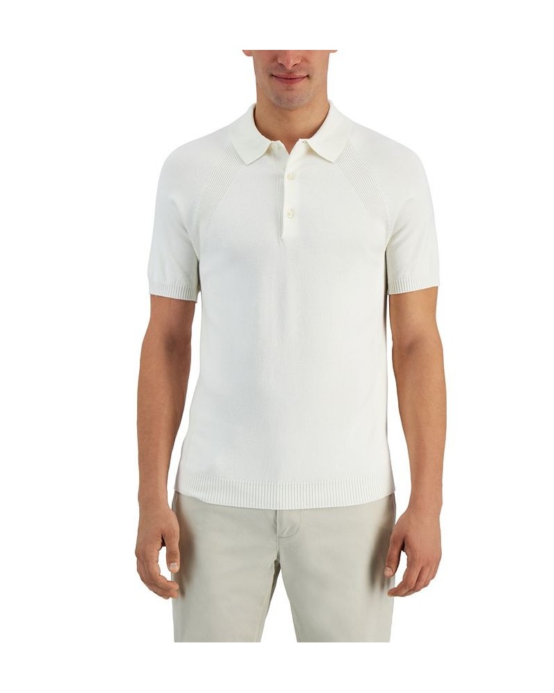 Men's Ribbed Raglan Sweater-Knit Polo Shirt White $17.99 Polo Shirts