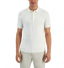 Men's Ribbed Raglan Sweater-Knit Polo Shirt White $17.99 Polo Shirts