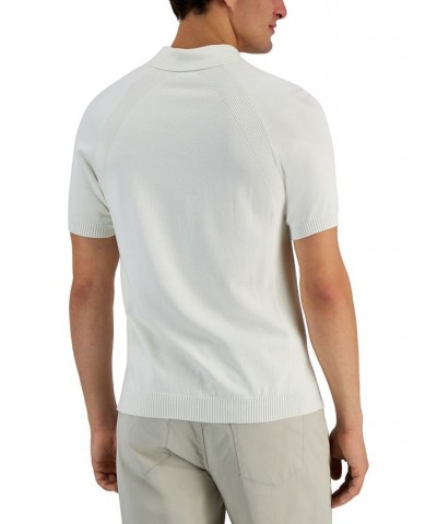 Men's Ribbed Raglan Sweater-Knit Polo Shirt White $17.99 Polo Shirts