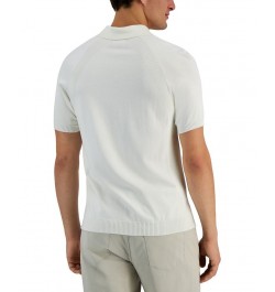 Men's Ribbed Raglan Sweater-Knit Polo Shirt White $17.99 Polo Shirts