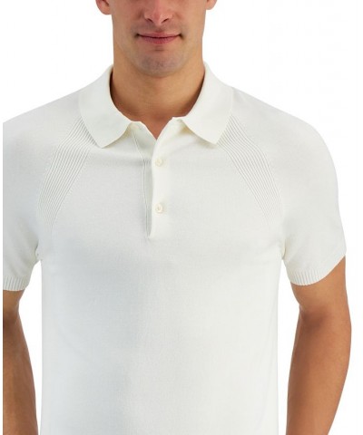 Men's Ribbed Raglan Sweater-Knit Polo Shirt White $17.99 Polo Shirts