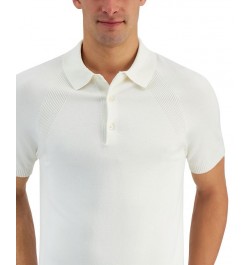 Men's Ribbed Raglan Sweater-Knit Polo Shirt White $17.99 Polo Shirts