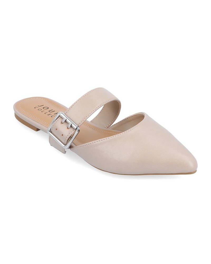 Women's Shaella Buckle Flats Tan/Beige $40.79 Shoes