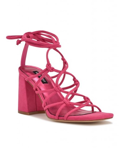 Women's Glaven Square Toe Lace-up Dress Sandals Pink $46.53 Shoes