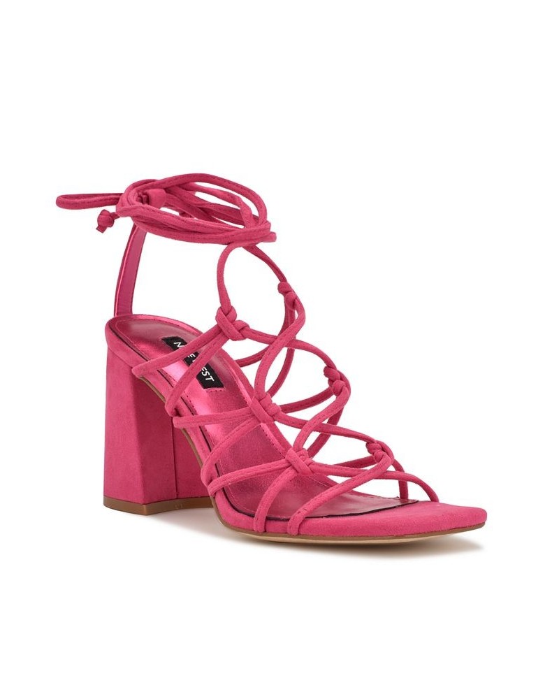 Women's Glaven Square Toe Lace-up Dress Sandals Pink $46.53 Shoes