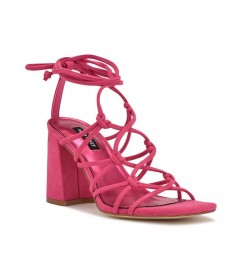 Women's Glaven Square Toe Lace-up Dress Sandals Pink $46.53 Shoes