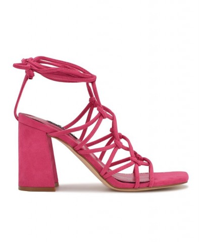 Women's Glaven Square Toe Lace-up Dress Sandals Pink $46.53 Shoes