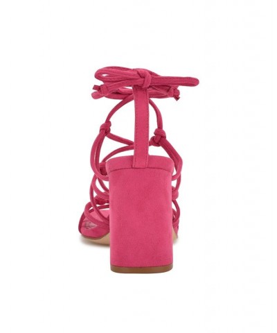 Women's Glaven Square Toe Lace-up Dress Sandals Pink $46.53 Shoes