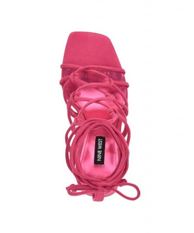 Women's Glaven Square Toe Lace-up Dress Sandals Pink $46.53 Shoes