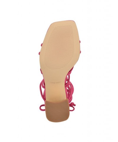 Women's Glaven Square Toe Lace-up Dress Sandals Pink $46.53 Shoes