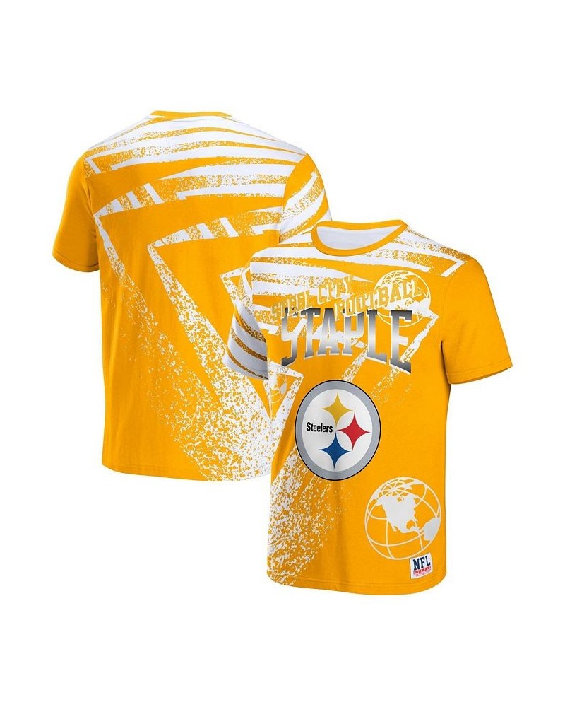 Men's NFL X Staple Yellow Pittsburgh Steelers Team Slogan All Over Print Short Sleeve T-shirt $20.79 T-Shirts