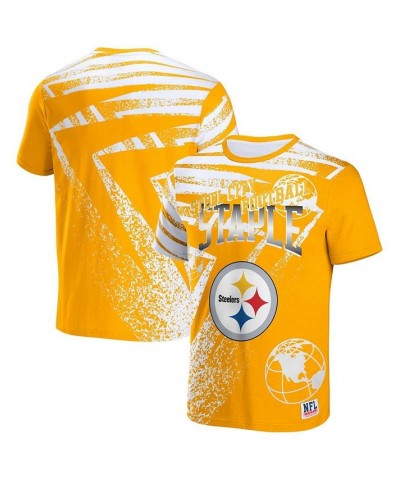 Men's NFL X Staple Yellow Pittsburgh Steelers Team Slogan All Over Print Short Sleeve T-shirt $20.79 T-Shirts