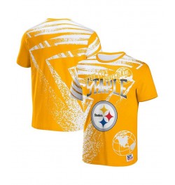 Men's NFL X Staple Yellow Pittsburgh Steelers Team Slogan All Over Print Short Sleeve T-shirt $20.79 T-Shirts