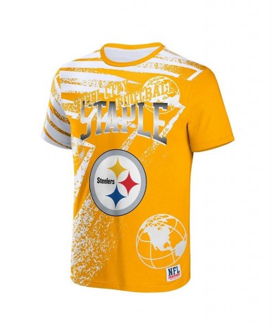 Men's NFL X Staple Yellow Pittsburgh Steelers Team Slogan All Over Print Short Sleeve T-shirt $20.79 T-Shirts