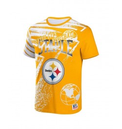 Men's NFL X Staple Yellow Pittsburgh Steelers Team Slogan All Over Print Short Sleeve T-shirt $20.79 T-Shirts