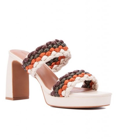 Women's Iris Braided Strap Mule Heels White $38.38 Shoes