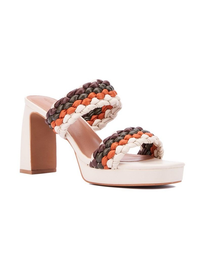 Women's Iris Braided Strap Mule Heels White $38.38 Shoes