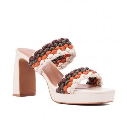 Women's Iris Braided Strap Mule Heels White $38.38 Shoes