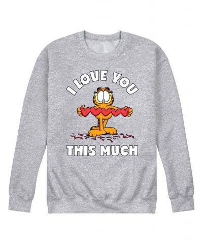 Men's Garfield Love You This Much Fleece Sweatshirt Gray $28.04 Sweatshirt