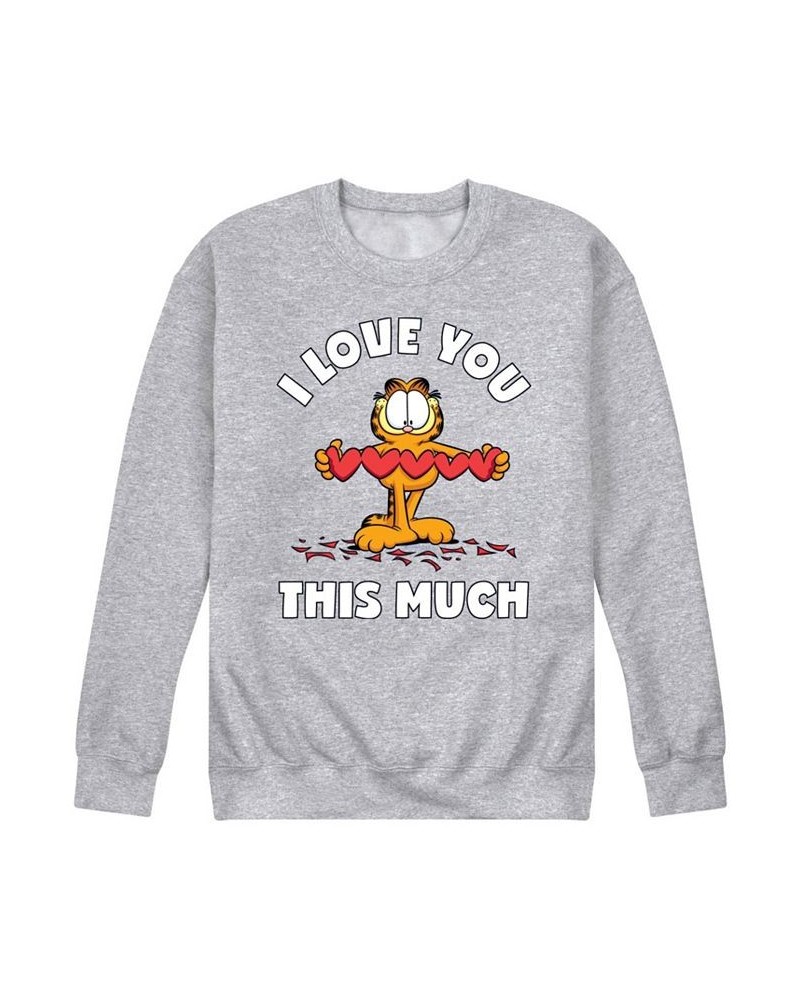 Men's Garfield Love You This Much Fleece Sweatshirt Gray $28.04 Sweatshirt