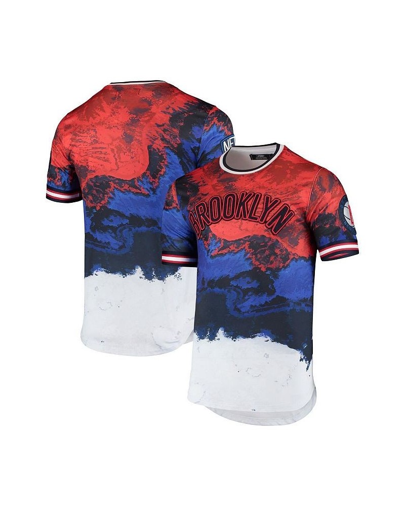 Men's Red, Blue Brooklyn Nets Americana Dip Dye T-shirt $32.80 T-Shirts