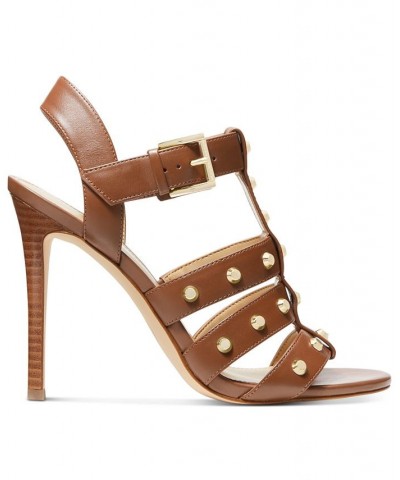 Women's Jagger Studded Strappy Dress Sandals Brown $87.75 Shoes