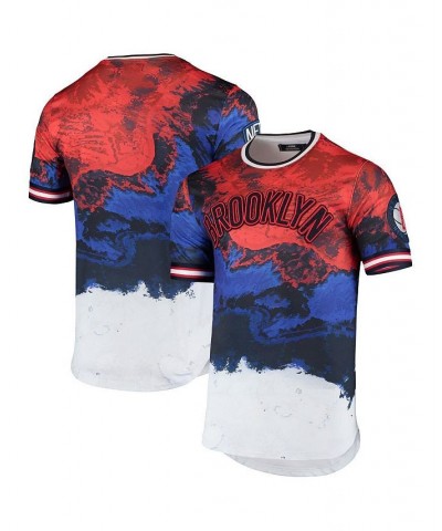 Men's Red, Blue Brooklyn Nets Americana Dip Dye T-shirt $32.80 T-Shirts