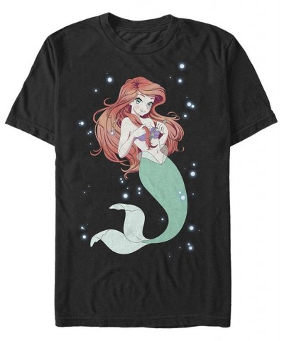 Men's Anime Ariel Short Sleeve Crew T-shirt Black $17.84 T-Shirts