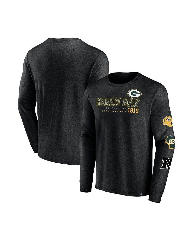 Men's Branded Heather Black Green Bay Packers High Whip Pitcher Long Sleeve T-shirt $26.99 T-Shirts