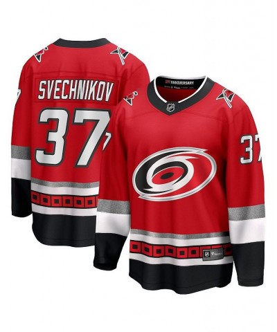 Men's Branded Andrei Svechnikov Red Carolina Hurricanes 25th Anniversary Premier Breakaway Player Jersey $75.85 Jersey