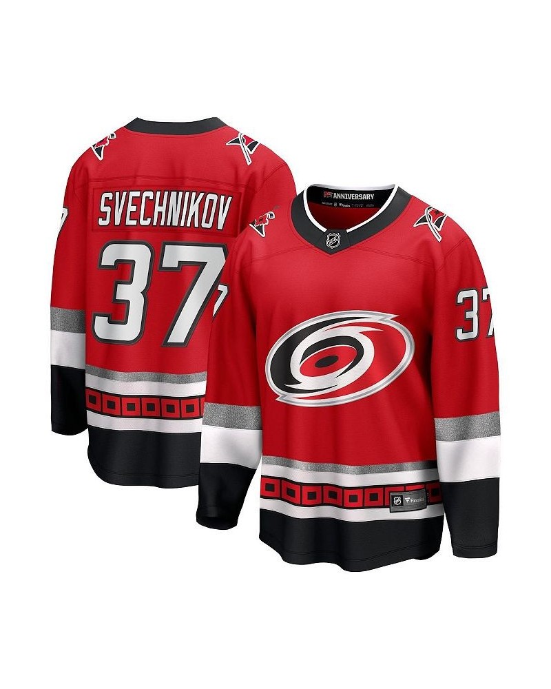 Men's Branded Andrei Svechnikov Red Carolina Hurricanes 25th Anniversary Premier Breakaway Player Jersey $75.85 Jersey