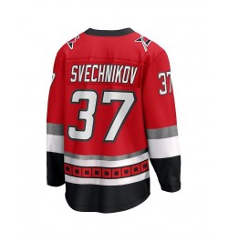 Men's Branded Andrei Svechnikov Red Carolina Hurricanes 25th Anniversary Premier Breakaway Player Jersey $75.85 Jersey