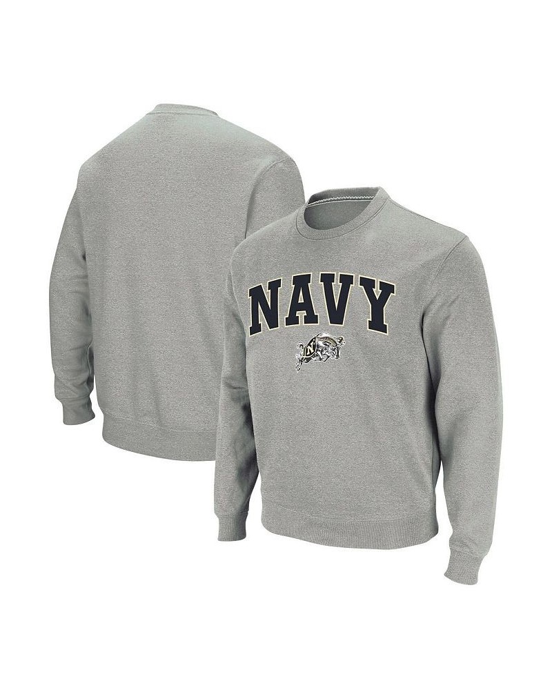 Men's Heather Gray Navy Midshipmen Arch and Logo Crew Neck Sweatshirt $28.20 Sweatshirt