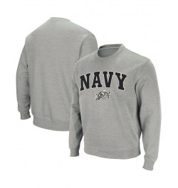 Men's Heather Gray Navy Midshipmen Arch and Logo Crew Neck Sweatshirt $28.20 Sweatshirt