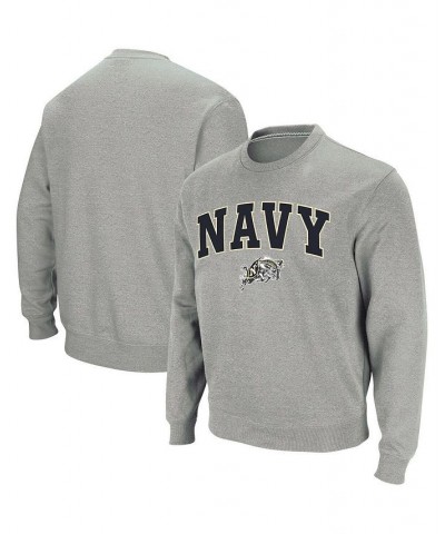 Men's Heather Gray Navy Midshipmen Arch and Logo Crew Neck Sweatshirt $28.20 Sweatshirt