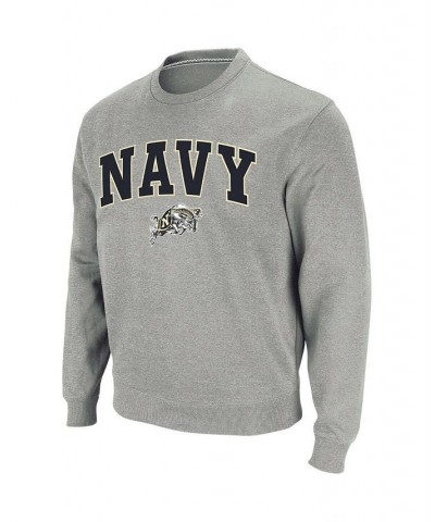 Men's Heather Gray Navy Midshipmen Arch and Logo Crew Neck Sweatshirt $28.20 Sweatshirt