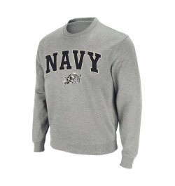 Men's Heather Gray Navy Midshipmen Arch and Logo Crew Neck Sweatshirt $28.20 Sweatshirt