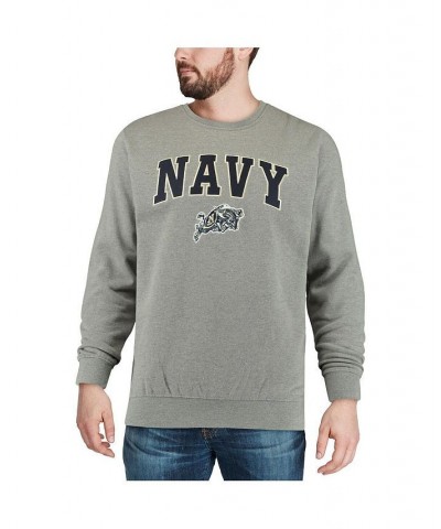 Men's Heather Gray Navy Midshipmen Arch and Logo Crew Neck Sweatshirt $28.20 Sweatshirt