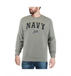 Men's Heather Gray Navy Midshipmen Arch and Logo Crew Neck Sweatshirt $28.20 Sweatshirt