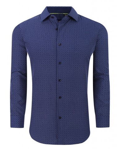 Men's Geometric Four-Way Stretch Button Down Shirt Navy $18.54 Shirts