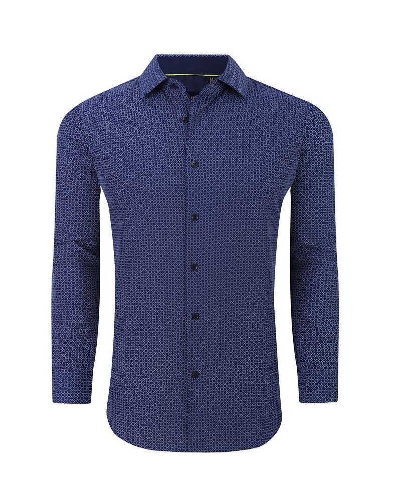 Men's Geometric Four-Way Stretch Button Down Shirt Navy $18.54 Shirts