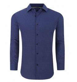 Men's Geometric Four-Way Stretch Button Down Shirt Navy $18.54 Shirts