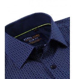 Men's Geometric Four-Way Stretch Button Down Shirt Navy $18.54 Shirts