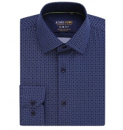 Men's Geometric Four-Way Stretch Button Down Shirt Navy $18.54 Shirts