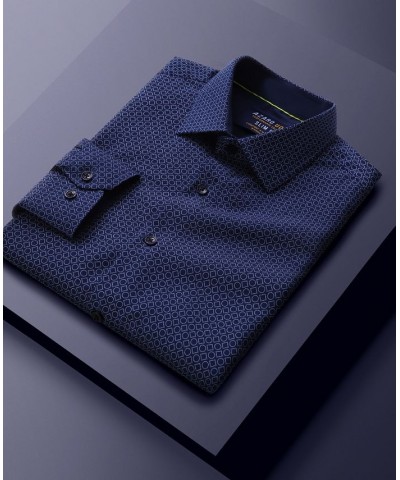 Men's Geometric Four-Way Stretch Button Down Shirt Navy $18.54 Shirts