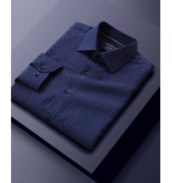 Men's Geometric Four-Way Stretch Button Down Shirt Navy $18.54 Shirts