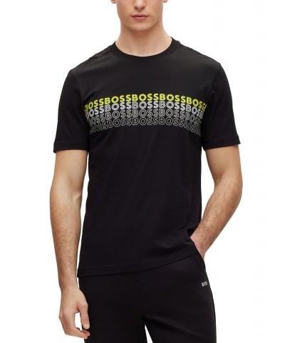 BOSS Men's Crew-neck T-shirt in Cotton with Multi-Coloured Logos Black $32.76 T-Shirts