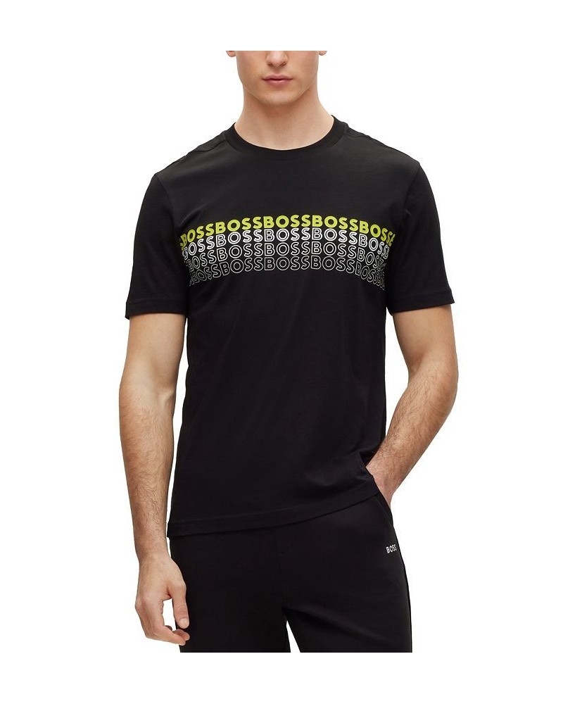 BOSS Men's Crew-neck T-shirt in Cotton with Multi-Coloured Logos Black $32.76 T-Shirts