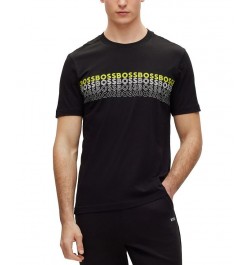 BOSS Men's Crew-neck T-shirt in Cotton with Multi-Coloured Logos Black $32.76 T-Shirts