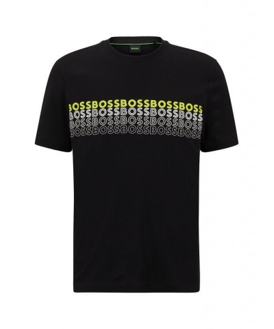 BOSS Men's Crew-neck T-shirt in Cotton with Multi-Coloured Logos Black $32.76 T-Shirts